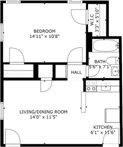 A1-One Bedroom / One Bath - 471 Sq.Ft.*
