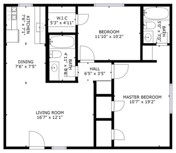 B1 - Two Bedroom / Two Bath - 847 Sq.Ft.*
